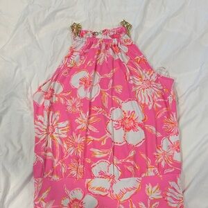 Lilly Pulitzer Pink Floral Bowen Halter Top with Gold Chain Straps